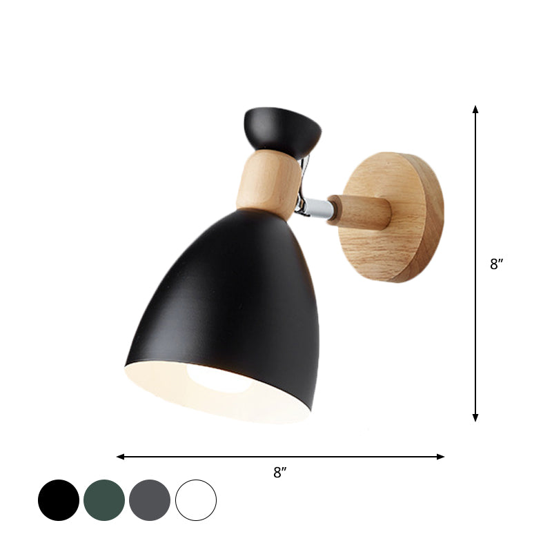 Bear/Bell Rotating Wall Mounted Lamp Macaron Iron 1-Head Bedside Reading Wall Light in White/Pink/Green and Wood Clearhalo 'Wall Lamps & Sconces' 'Wall Lights' Lighting' 1912222