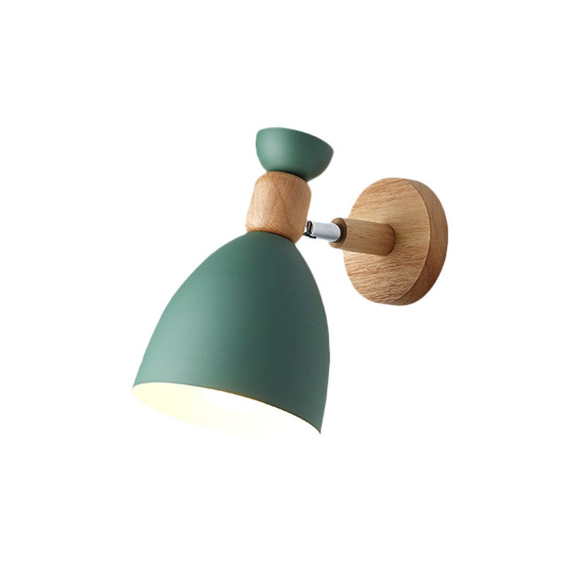 Bear/Bell Rotating Wall Mounted Lamp Macaron Iron 1-Head Bedside Reading Wall Light in White/Pink/Green and Wood Clearhalo 'Wall Lamps & Sconces' 'Wall Lights' Lighting' 1912224