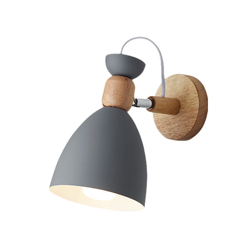 Bear/Bell Rotating Wall Mounted Lamp Macaron Iron 1-Head Bedside Reading Wall Light in White/Pink/Green and Wood Clearhalo 'Wall Lamps & Sconces' 'Wall Lights' Lighting' 1912226