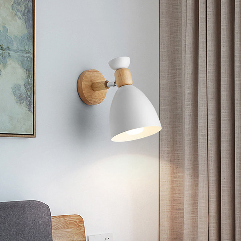 Bear/Bell Rotating Wall Mounted Lamp Macaron Iron 1-Head Bedside Reading Wall Light in White/Pink/Green and Wood White B Clearhalo 'Wall Lamps & Sconces' 'Wall Lights' Lighting' 1912227