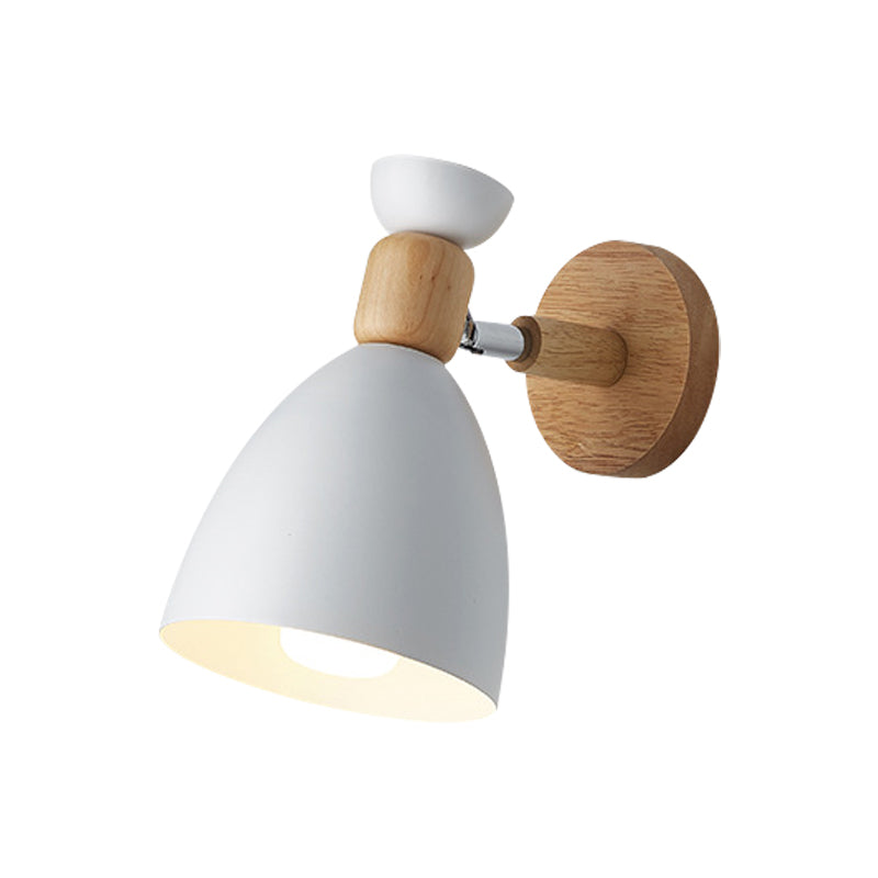 Bear/Bell Rotating Wall Mounted Lamp Macaron Iron 1-Head Bedside Reading Wall Light in White/Pink/Green and Wood Clearhalo 'Wall Lamps & Sconces' 'Wall Lights' Lighting' 1912228