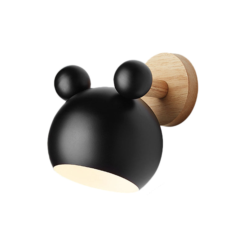 Bear/Bell Rotating Wall Mounted Lamp Macaron Iron 1-Head Bedside Reading Wall Light in White/Pink/Green and Wood Clearhalo 'Wall Lamps & Sconces' 'Wall Lights' Lighting' 1912230