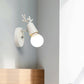Polygon Cage/Antler Bedside Wall Lamp Metallic 1 Head Nordic Adjustable Wall Light Fixture in Black/Blue/White White Antler Clearhalo 'Wall Lamps & Sconces' 'Wall Lights' Lighting' 1912262