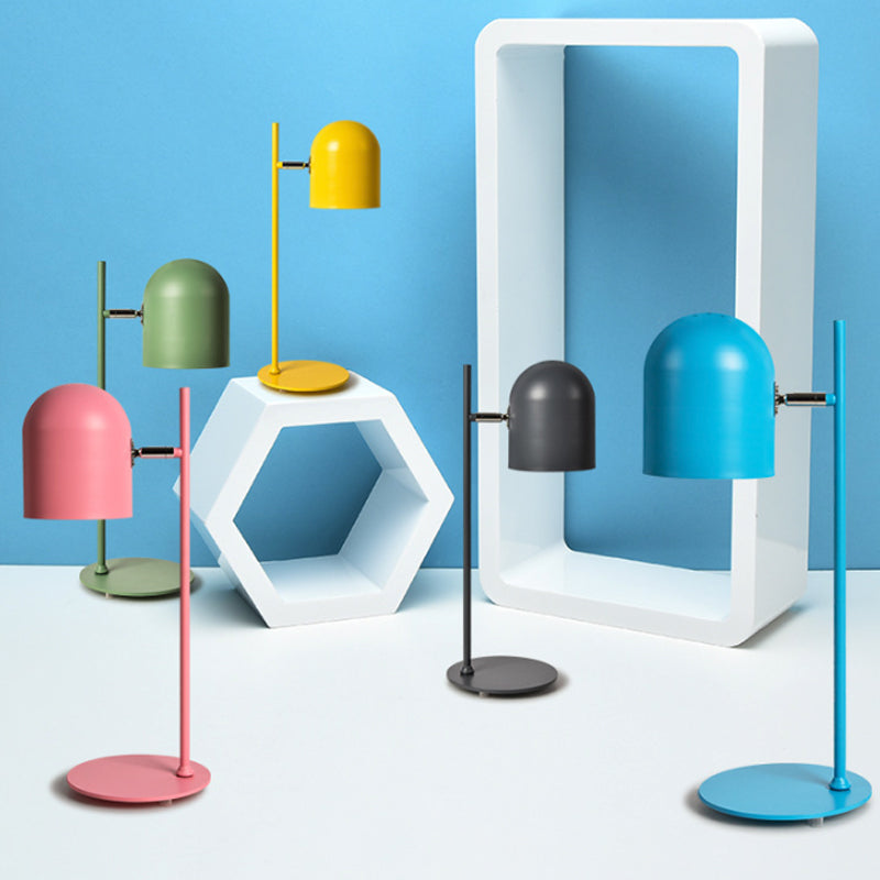 Cloche Shade Kids Room Study Lamp Aluminum 1 Head Macaron Night Table Light in Pink/Blue/Green with Pivot Joint Blue B Clearhalo 'Lamps' 'Table Lamps' Lighting' 1912289