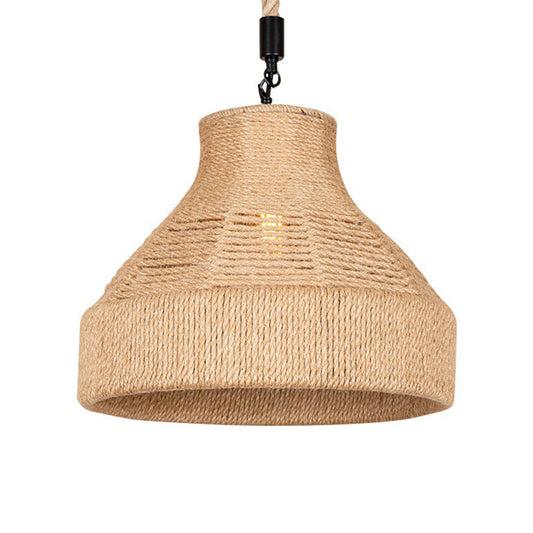 Hand-Wrapped Rope Bell Hanging Lamp Farmhouse 1 Bulb Restaurant Suspended Lighting Fixture in Brown Clearhalo 'Ceiling Lights' 'Industrial Pendants' 'Industrial' 'Middle Century Pendants' 'Pendant Lights' 'Pendants' 'Tiffany' Lighting' 1912294