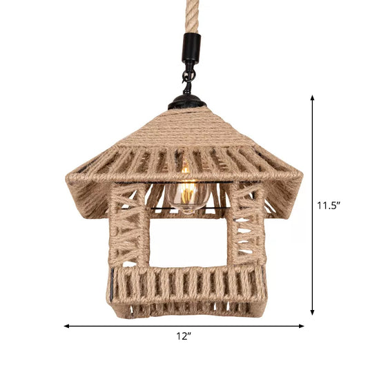 Brown Pavilion Hanging Pendant Country Hand-Woven Rope Single Restaurant Suspension Lighting Clearhalo 'Ceiling Lights' 'Industrial Pendants' 'Industrial' 'Middle Century Pendants' 'Pendant Lights' 'Pendants' 'Tiffany' Lighting' 1912311