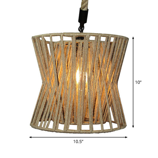 Roped Hourglass-Shape Drop Pendant Farmhouse 1 Bulb Restaurant Ceiling Hang Light in Brown Clearhalo 'Ceiling Lights' 'Industrial Pendants' 'Industrial' 'Middle Century Pendants' 'Pendant Lights' 'Pendants' 'Tiffany' Lighting' 1912316