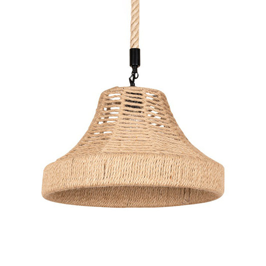 Lodge Trumpet Down Lighting Pendant 1-Light Manila Rope Hanging Lamp in Brown for Restaurant Clearhalo 'Ceiling Lights' 'Industrial Pendants' 'Industrial' 'Middle Century Pendants' 'Pendant Lights' 'Pendants' 'Tiffany' Lighting' 1912320