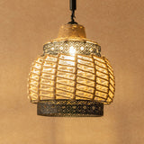 1-Light Hollowed out Ceiling Hanging Lantern Brown Hand-Wrapped Rope Pendant Lighting Fixture Clearhalo 'Ceiling Lights' 'Industrial Pendants' 'Industrial' 'Middle Century Pendants' 'Pendant Lights' 'Pendants' 'Tiffany' Lighting' 1912346