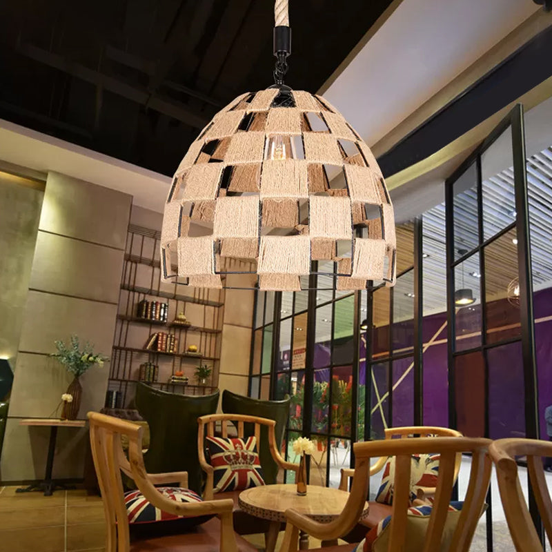 1 Bulb Ceiling Suspension Lamp Cottage Hollowed Pinecone Roped Pendant Light in Brown Brown Clearhalo 'Ceiling Lights' 'Industrial Pendants' 'Industrial' 'Middle Century Pendants' 'Pendant Lights' 'Pendants' 'Tiffany' Lighting' 1912349