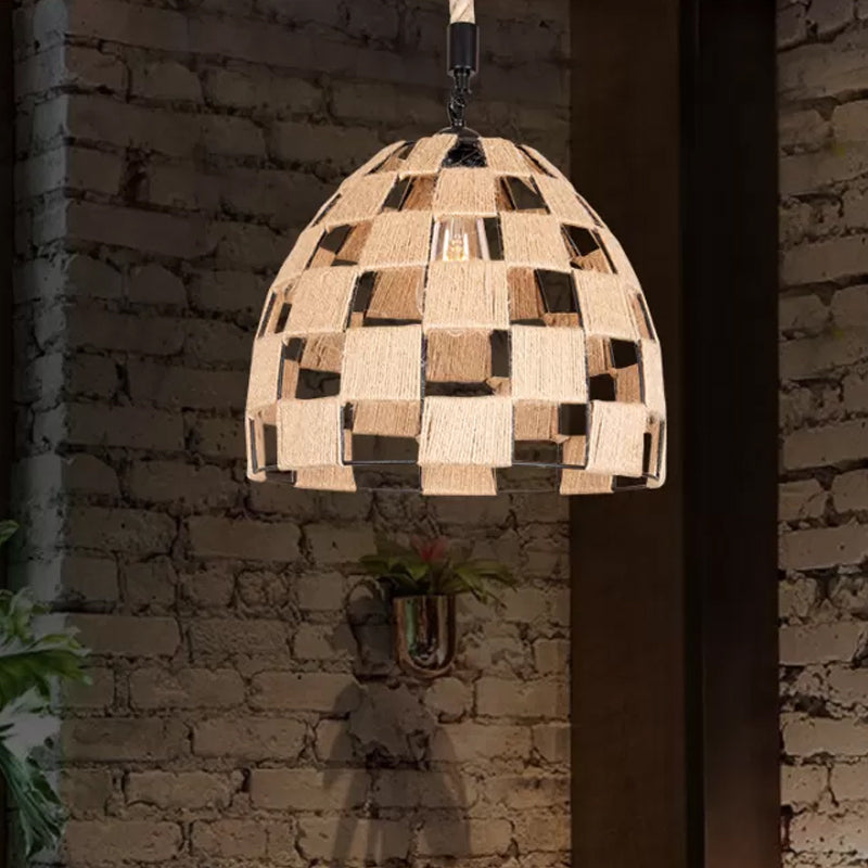 1 Bulb Ceiling Suspension Lamp Cottage Hollowed Pinecone Roped Pendant Light in Brown Clearhalo 'Ceiling Lights' 'Industrial Pendants' 'Industrial' 'Middle Century Pendants' 'Pendant Lights' 'Pendants' 'Tiffany' Lighting' 1912350