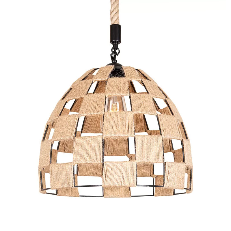1 Bulb Ceiling Suspension Lamp Cottage Hollowed Pinecone Roped Pendant Light in Brown Clearhalo 'Ceiling Lights' 'Industrial Pendants' 'Industrial' 'Middle Century Pendants' 'Pendant Lights' 'Pendants' 'Tiffany' Lighting' 1912351