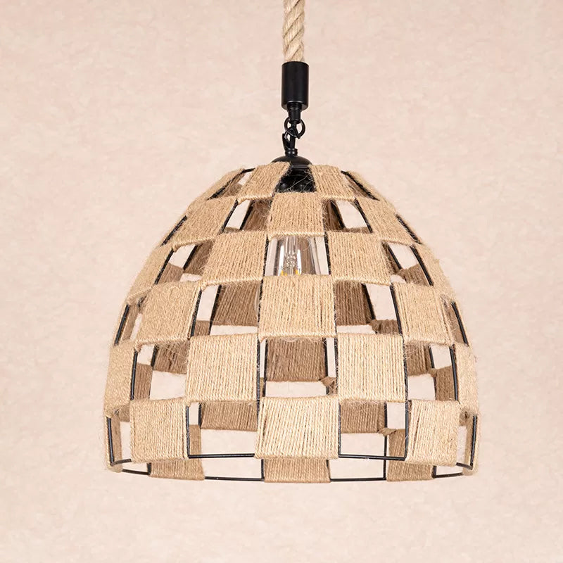 1 Bulb Ceiling Suspension Lamp Cottage Hollowed Pinecone Roped Pendant Light in Brown Clearhalo 'Ceiling Lights' 'Industrial Pendants' 'Industrial' 'Middle Century Pendants' 'Pendant Lights' 'Pendants' 'Tiffany' Lighting' 1912352