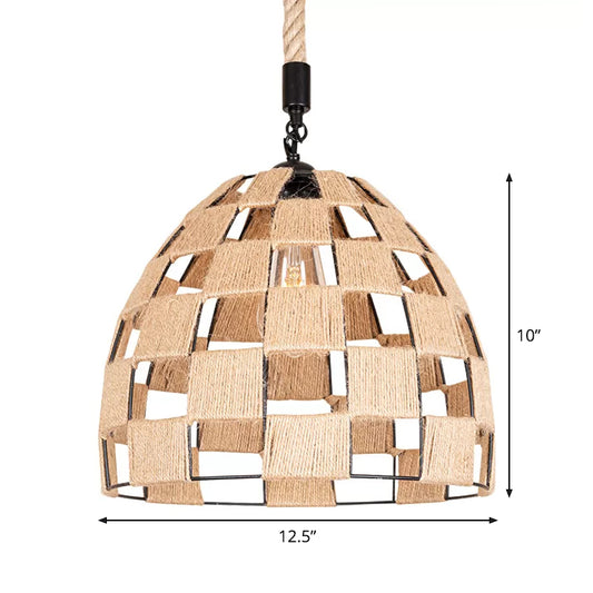 1 Bulb Ceiling Suspension Lamp Cottage Hollowed Pinecone Roped Pendant Light in Brown Clearhalo 'Ceiling Lights' 'Industrial Pendants' 'Industrial' 'Middle Century Pendants' 'Pendant Lights' 'Pendants' 'Tiffany' Lighting' 1912353