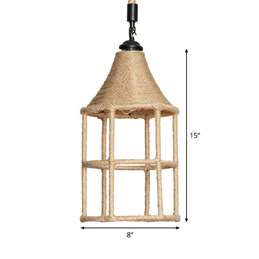 Booth Shaped Dining Room Pendulum Light Rustic Rope 1-Light Brown Suspended Lighting Fixture Clearhalo 'Ceiling Lights' 'Industrial Pendants' 'Industrial' 'Middle Century Pendants' 'Pendant Lights' 'Pendants' 'Tiffany' Lighting' 1912368