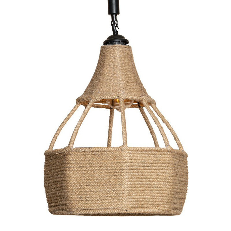 Single Jute Rope Down Lighting Farmhouse Brown Pear Shaped Dining Table Ceiling Pendant Light Clearhalo 'Ceiling Lights' 'Industrial Pendants' 'Industrial' 'Middle Century Pendants' 'Pendant Lights' 'Pendants' 'Tiffany' Lighting' 1912370