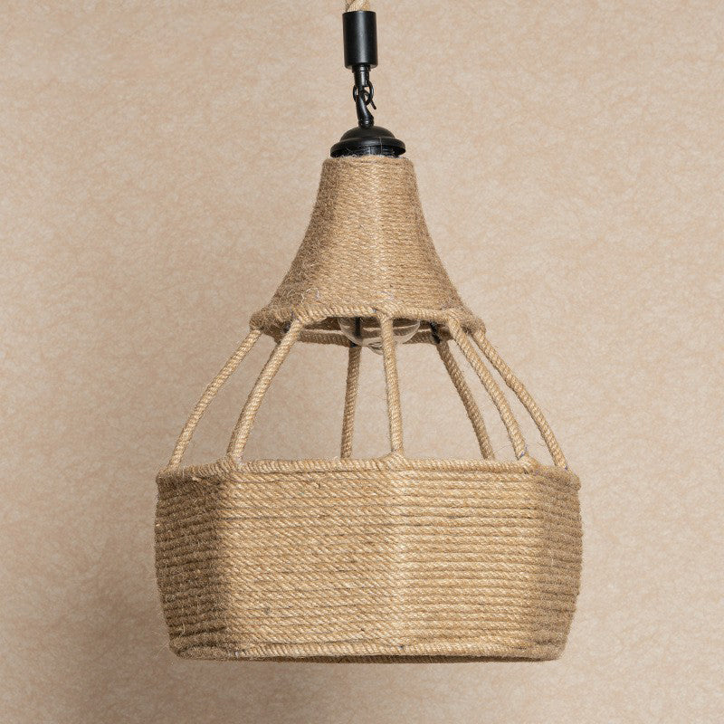 Single Jute Rope Down Lighting Farmhouse Brown Pear Shaped Dining Table Ceiling Pendant Light Clearhalo 'Ceiling Lights' 'Industrial Pendants' 'Industrial' 'Middle Century Pendants' 'Pendant Lights' 'Pendants' 'Tiffany' Lighting' 1912371