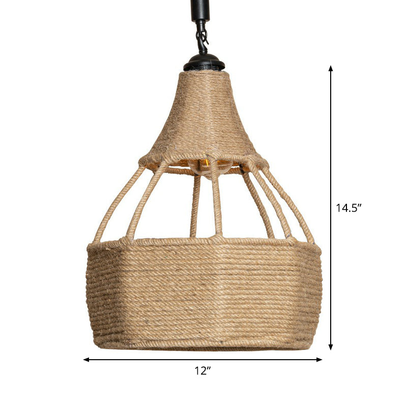Single Jute Rope Down Lighting Farmhouse Brown Pear Shaped Dining Table Ceiling Pendant Light Clearhalo 'Ceiling Lights' 'Industrial Pendants' 'Industrial' 'Middle Century Pendants' 'Pendant Lights' 'Pendants' 'Tiffany' Lighting' 1912373