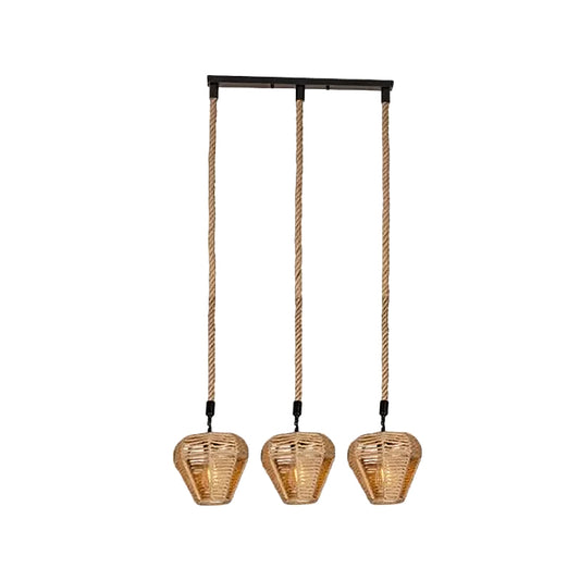 3/6-Light Inverted Droplet Multi Pendant Rustic Brown Hemp Rope Hanging Light Fixture with Round/Linear Canopy Clearhalo 'Ceiling Lights' 'Industrial Pendants' 'Industrial' 'Middle Century Pendants' 'Pendant Lights' 'Pendants' 'Tiffany' Lighting' 1912431