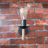 Rope Wrapped Arm Wall Lamp Rustic 1 Head Bathroom Wall Mounted Light with Open Bulb Design in Black Clearhalo 'Art deco wall lights' 'Cast Iron' 'Glass' 'Industrial wall lights' 'Industrial' 'Middle century wall lights' 'Modern' 'Rustic wall lights' 'Tiffany' 'Traditional wall lights' 'Wall Lamps & Sconces' 'Wall Lights' Lighting' 1912527