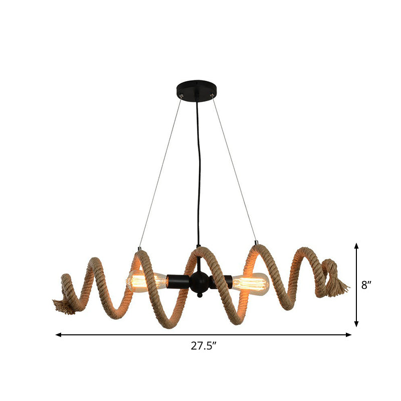 Rope Wrapped Helix Island Pendant Farmhouse 2 Heads Restaurant Ceiling Pendant in Brown Clearhalo 'Ceiling Lights' 'Island Lights' Lighting' 1912599