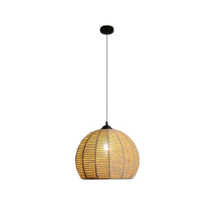 Black/Brown 1-Light Pendant Lamp Rural Hemp Rope Half-Globe Ceiling Hang Light over Dining Table, 10"/12" Wide Black Clearhalo 'Ceiling Lights' 'Industrial Pendants' 'Industrial' 'Middle Century Pendants' 'Pendant Lights' 'Pendants' 'Tiffany' Lighting' 1912605