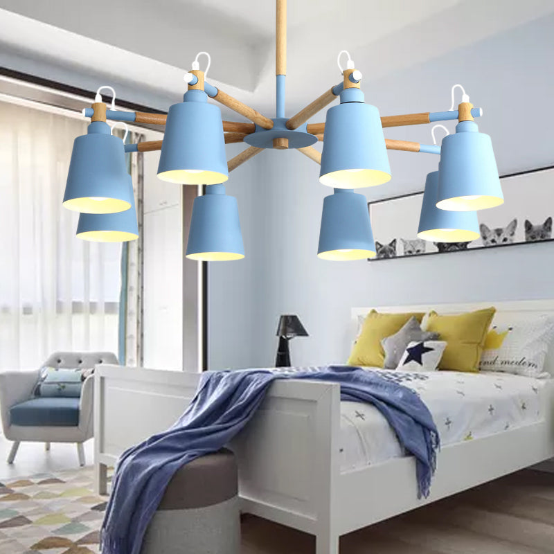 Tapered Shade Living Hanging Lamp Metal 8 Bulbs Modern Pendant Lighting Clearhalo 'Ceiling Lights' 'Chandeliers' Lighting' options 191294