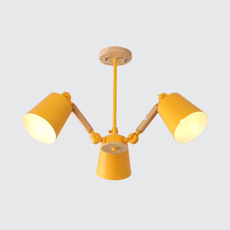 Bedroom Chandelier for Girls, Macaron Wood Ceiling Light with Bucket Shade and Adjustable Arm Clearhalo 'Ceiling Lights' 'Chandeliers' Lighting' options 1913227