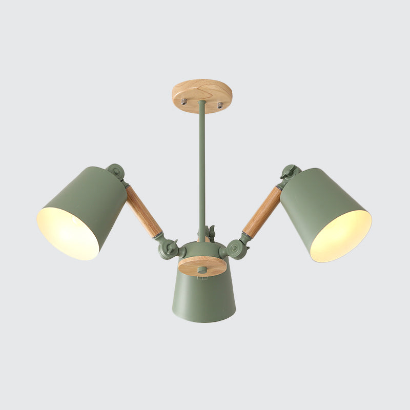 Bedroom Chandelier for Girls, Macaron Wood Ceiling Light with Bucket Shade and Adjustable Arm Clearhalo 'Ceiling Lights' 'Chandeliers' Lighting' options 1913245