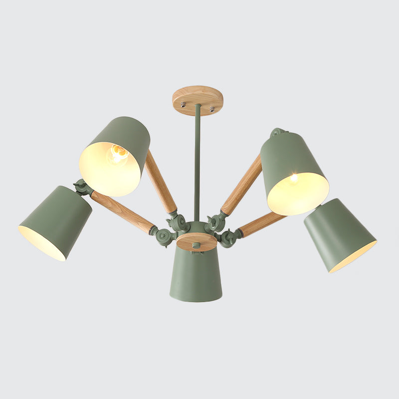 Bedroom Chandelier for Girls, Macaron Wood Ceiling Light with Bucket Shade and Adjustable Arm Clearhalo 'Ceiling Lights' 'Chandeliers' Lighting' options 1913249