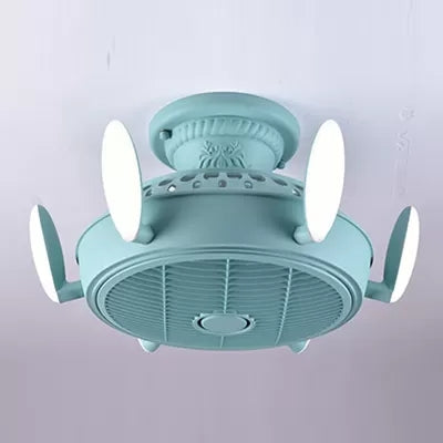 Nordic Style Fan Semi Flushmount Light 6 Lights Macaron Colored Ceiling Fan for Bedroom Blue Remote Control Clearhalo 'Ceiling Fans with Lights' 'Ceiling Fans' 'Kids Ceiling Fans' 'Kids' Lighting' 1913351