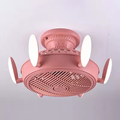Nordic Style Fan Semi Flushmount Light 6 Lights Macaron Colored Ceiling Fan for Bedroom Pink Remote Control Clearhalo 'Ceiling Fans with Lights' 'Ceiling Fans' 'Kids Ceiling Fans' 'Kids' Lighting' 1913352