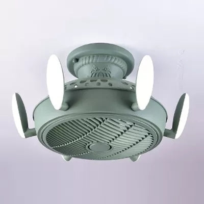 Nordic Style Fan Semi Flushmount Light 6 Lights Macaron Colored Ceiling Fan for Bedroom Green Remote Control Clearhalo 'Ceiling Fans with Lights' 'Ceiling Fans' 'Kids Ceiling Fans' 'Kids' Lighting' 1913354