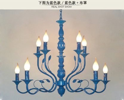 Metal Candle Shape Pendant Chandelier Vintage 10/12/16 Lights Restaurant Hanging Ceiling Lamp in Blue 10 Blue Clearhalo 'Ceiling Lights' 'Chandeliers' Lighting' options 1913398_3c322cff-e778-4d91-b741-48268c9696e4