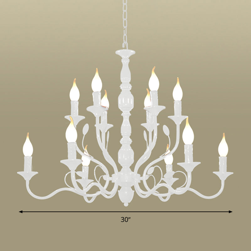 2-Tier Candle Living Room Chandelier Lighting Traditionary Metal 10/12/16 Heads White Hanging Pendant Lamp Clearhalo 'Ceiling Lights' 'Chandeliers' Lighting' options 1913403