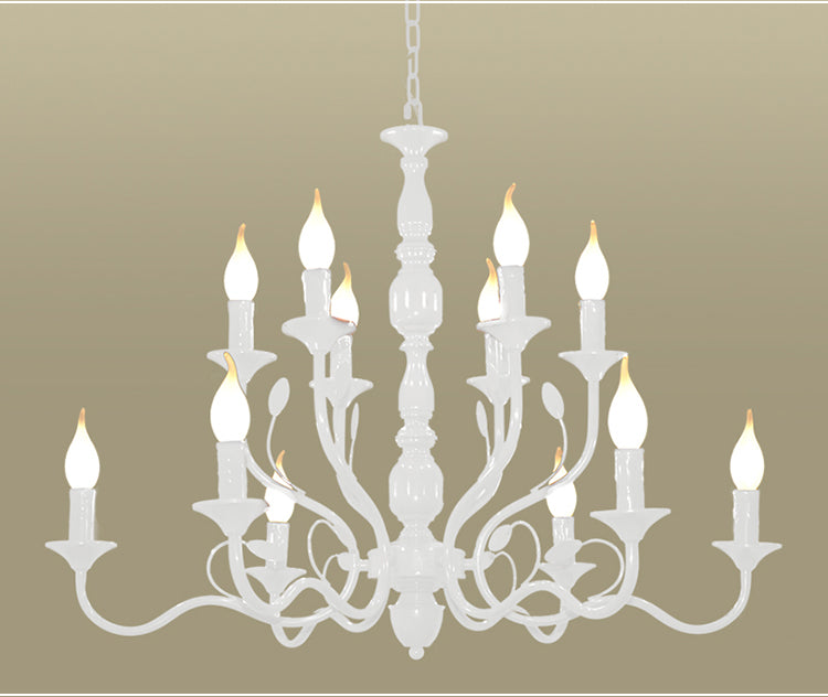 2-Tier Candle Living Room Chandelier Lighting Traditionary Metal 10/12/16 Heads White Hanging Pendant Lamp 12 White Clearhalo 'Ceiling Lights' 'Chandeliers' Lighting' options 1913404_aa4a3f54-093e-4b99-bcf9-e160c88fa516