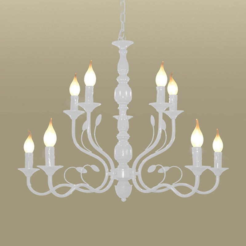 2-Tier Candle Living Room Chandelier Lighting Traditionary Metal 10/12/16 Heads White Hanging Pendant Lamp Clearhalo 'Ceiling Lights' 'Chandeliers' Lighting' options 1913411