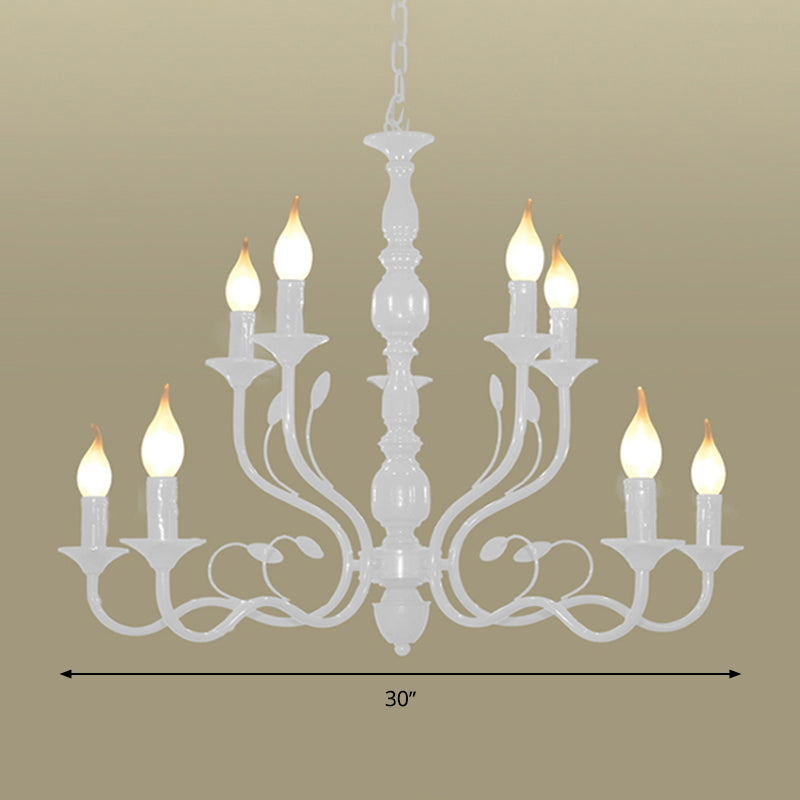 2-Tier Candle Living Room Chandelier Lighting Traditionary Metal 10/12/16 Heads White Hanging Pendant Lamp Clearhalo 'Ceiling Lights' 'Chandeliers' Lighting' options 1913412