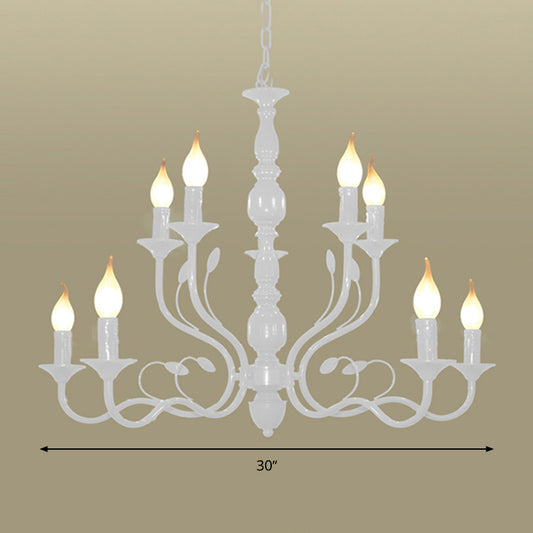 2-Tier Candle Living Room Chandelier Lighting Traditionary Metal 10/12/16 Heads White Hanging Pendant Lamp Clearhalo 'Ceiling Lights' 'Chandeliers' Lighting' options 1913412