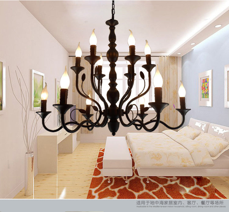 Traditional Curvy Arm Hanging Chandelier 10/12/16 Bulbs Metal Suspension Pendant Lamp in Black for Living Room Clearhalo 'Ceiling Lights' 'Chandeliers' Lighting' options 1913413