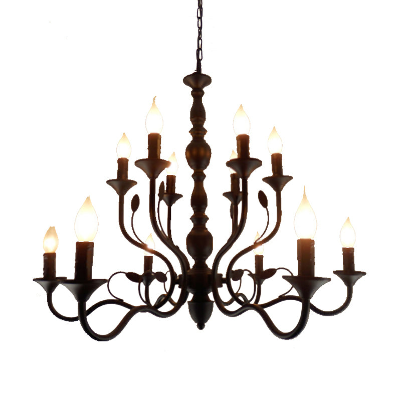Traditional Curvy Arm Hanging Chandelier 10/12/16 Bulbs Metal Suspension Pendant Lamp in Black for Living Room Clearhalo 'Ceiling Lights' 'Chandeliers' Lighting' options 1913416