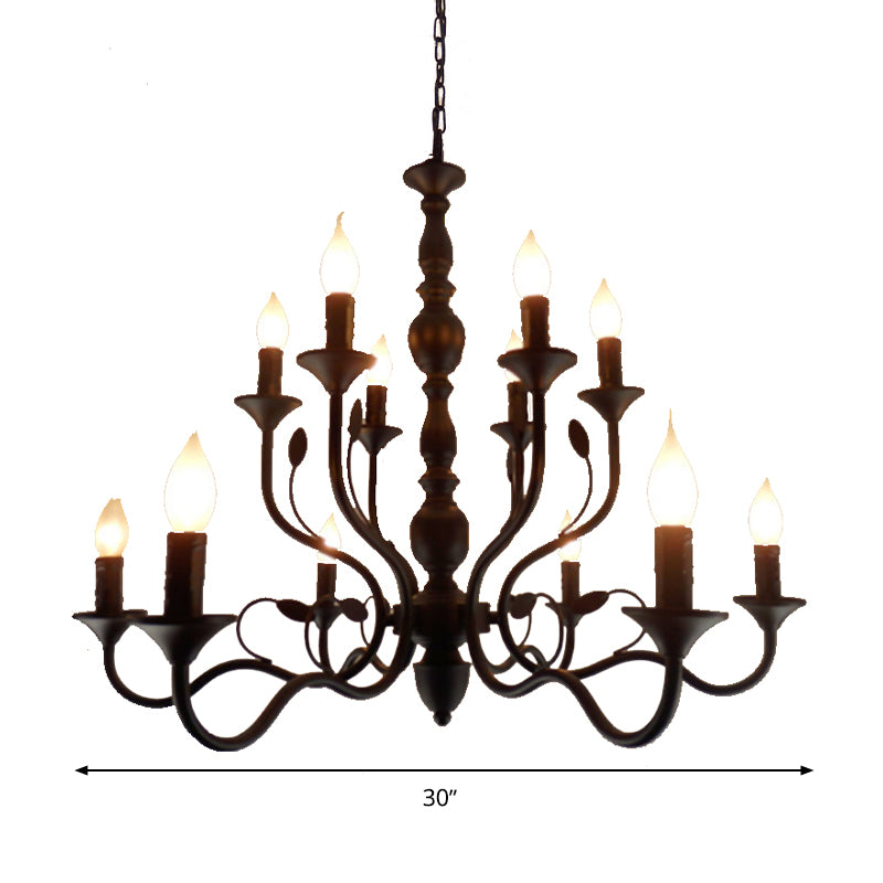 Traditional Curvy Arm Hanging Chandelier 10/12/16 Bulbs Metal Suspension Pendant Lamp in Black for Living Room Clearhalo 'Ceiling Lights' 'Chandeliers' Lighting' options 1913417