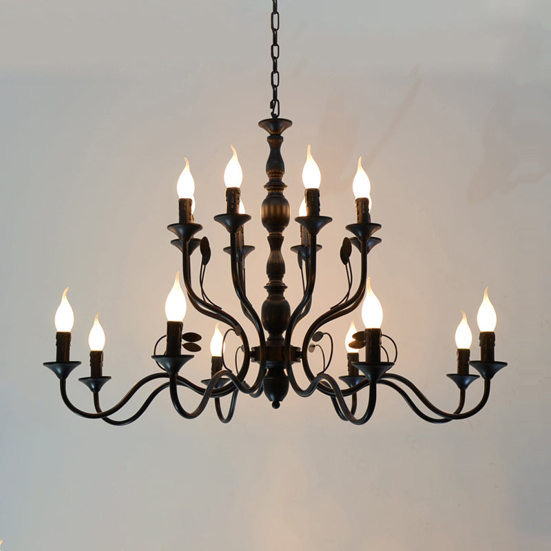 Traditional Curvy Arm Hanging Chandelier 10/12/16 Bulbs Metal Suspension Pendant Lamp in Black for Living Room Clearhalo 'Ceiling Lights' 'Chandeliers' Lighting' options 1913419