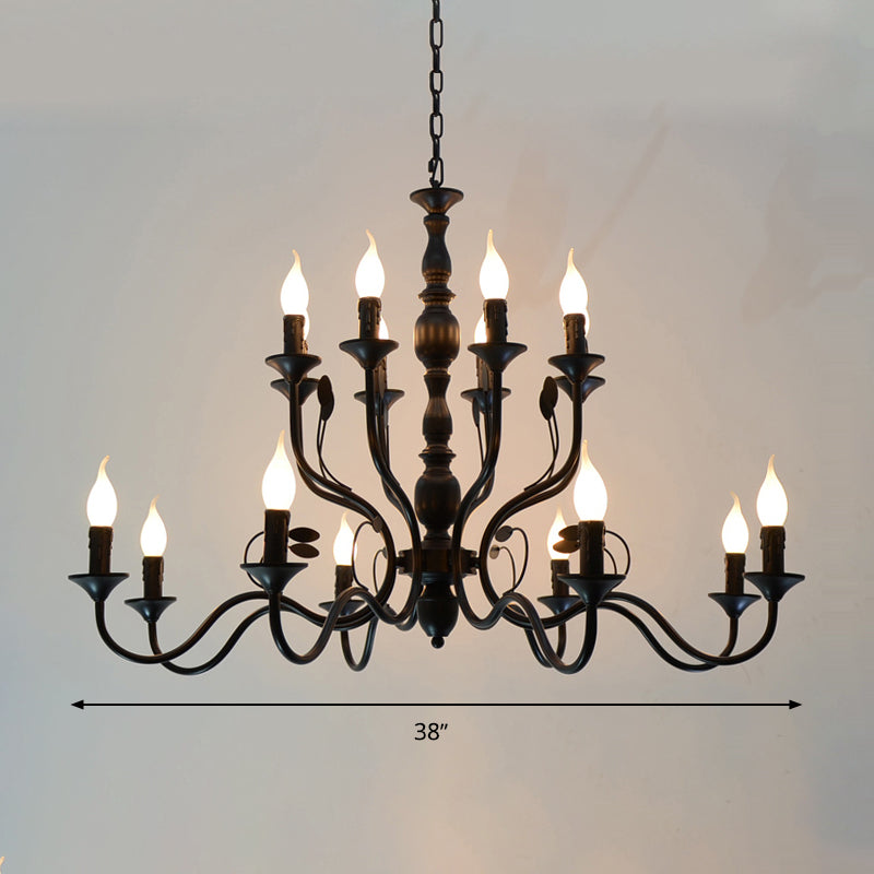 Traditional Curvy Arm Hanging Chandelier 10/12/16 Bulbs Metal Suspension Pendant Lamp in Black for Living Room Clearhalo 'Ceiling Lights' 'Chandeliers' Lighting' options 1913420