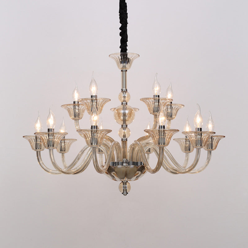 Vintage Curvy Arm Chandelier Lighting 6 Heads Clear/White/Black Glass Hanging Pendant Lamp in Chrome for Living Room Clearhalo 'Ceiling Lights' 'Chandeliers' Lighting' options 1913423