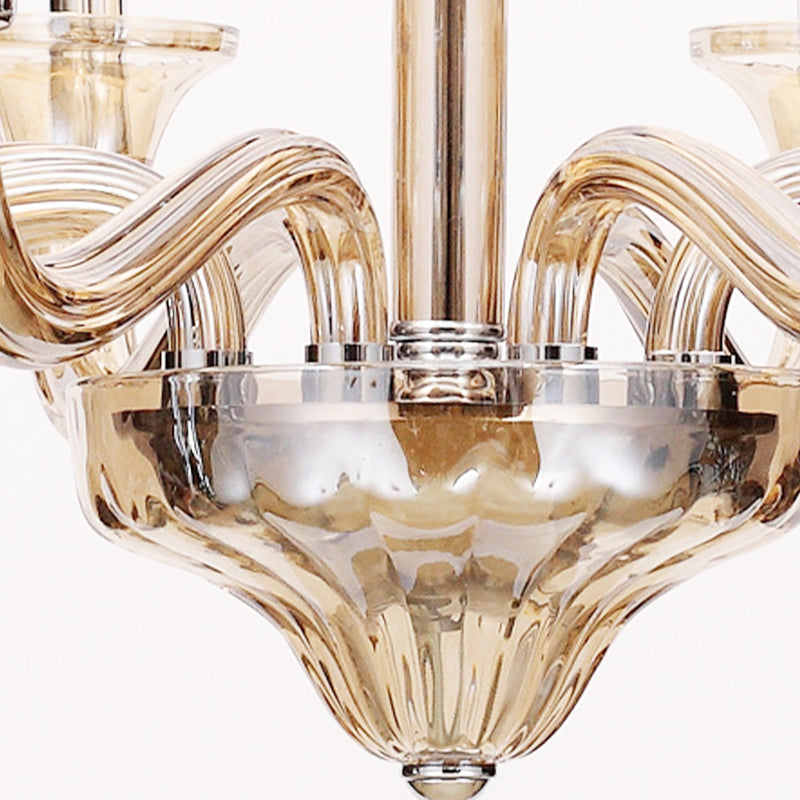 Vintage Curvy Arm Chandelier Lighting 6 Heads Clear/White/Black Glass Hanging Pendant Lamp in Chrome for Living Room Clearhalo 'Ceiling Lights' 'Chandeliers' Lighting' options 1913426