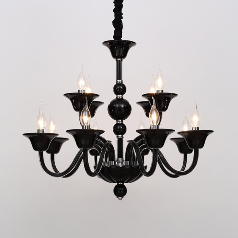 Vintage Curvy Arm Chandelier Lighting 6 Heads Clear/White/Black Glass Hanging Pendant Lamp in Chrome for Living Room Clearhalo 'Ceiling Lights' 'Chandeliers' Lighting' options 1913427