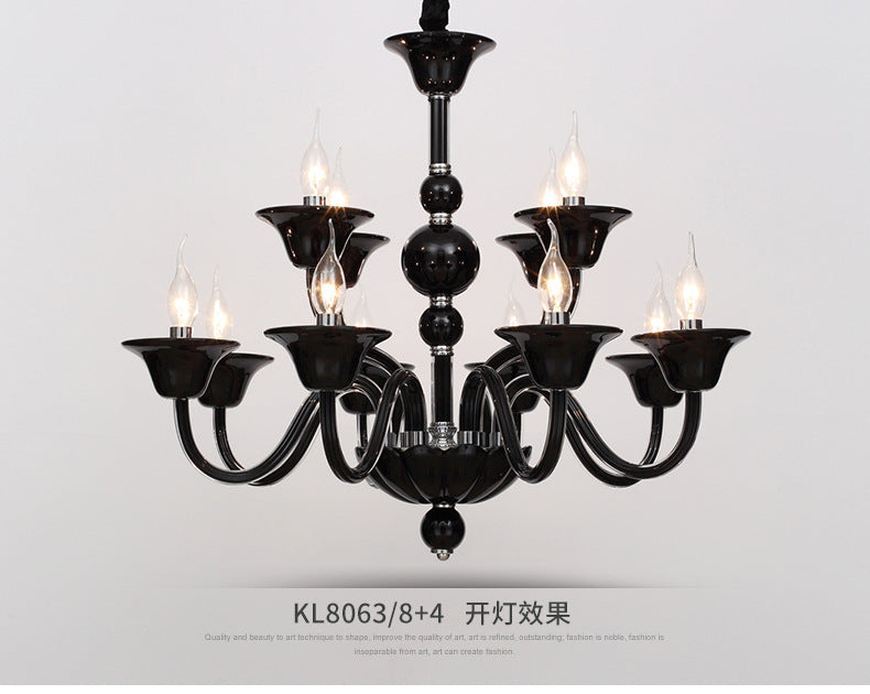 Vintage Curvy Arm Chandelier Lighting 6 Heads Clear/White/Black Glass Hanging Pendant Lamp in Chrome for Living Room Black Clearhalo 'Ceiling Lights' 'Chandeliers' Lighting' options 1913429_f3db7dfc-9b23-4a90-8195-6802bac6d960