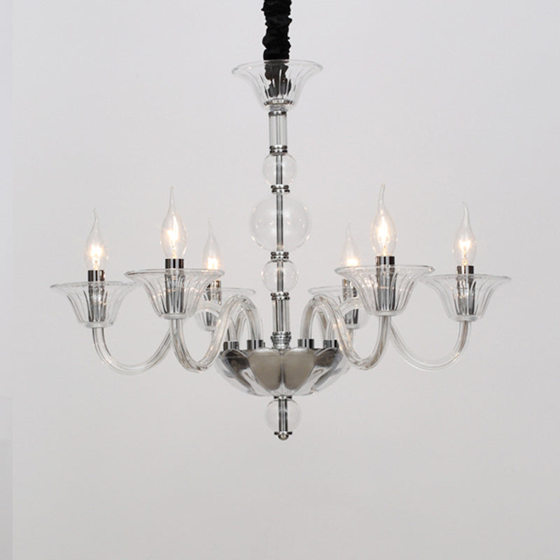 Vintage Curvy Arm Chandelier Lighting 6 Heads Clear/White/Black Glass Hanging Pendant Lamp in Chrome for Living Room Clearhalo 'Ceiling Lights' 'Chandeliers' Lighting' options 1913430