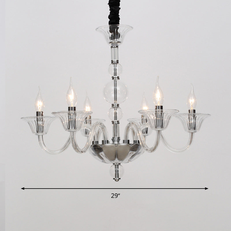 Vintage Curvy Arm Chandelier Lighting 6 Heads Clear/White/Black Glass Hanging Pendant Lamp in Chrome for Living Room Clearhalo 'Ceiling Lights' 'Chandeliers' Lighting' options 1913431